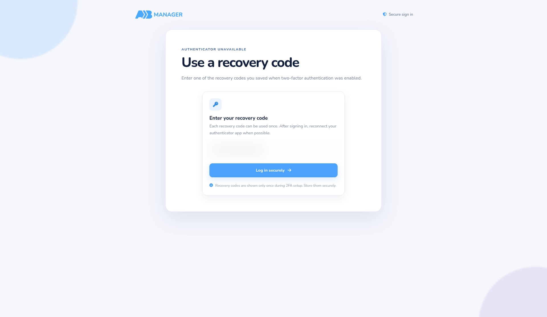 The Use a recovery code page