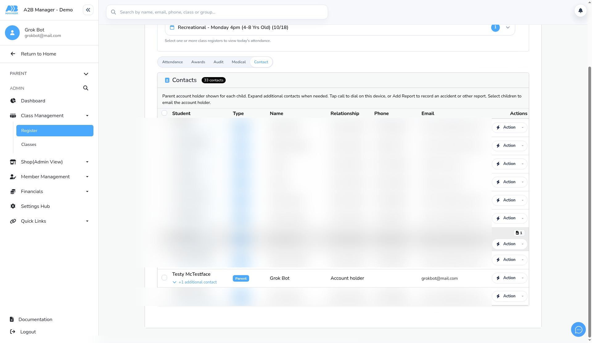 The Contact tab