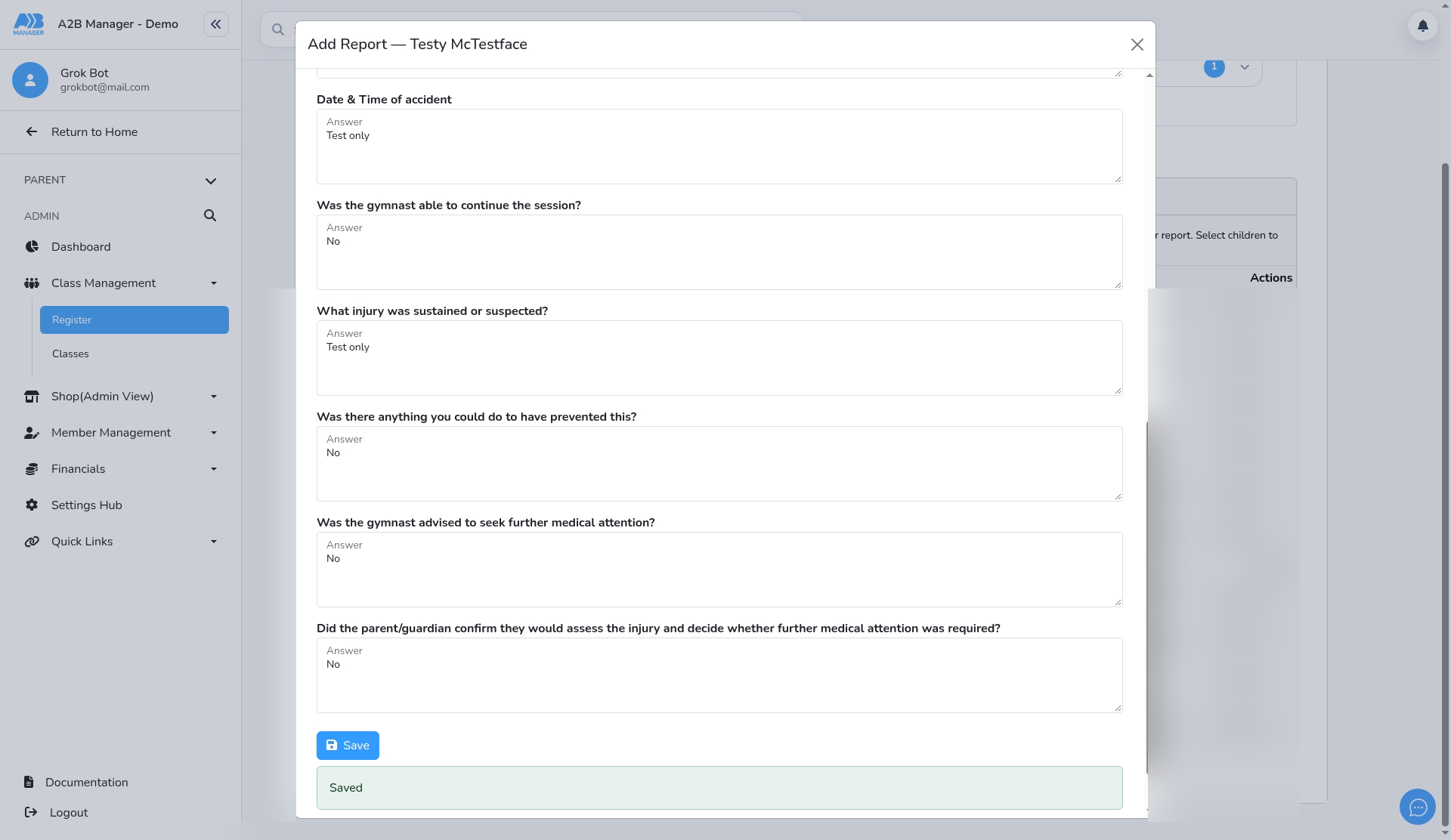 The Add Report form