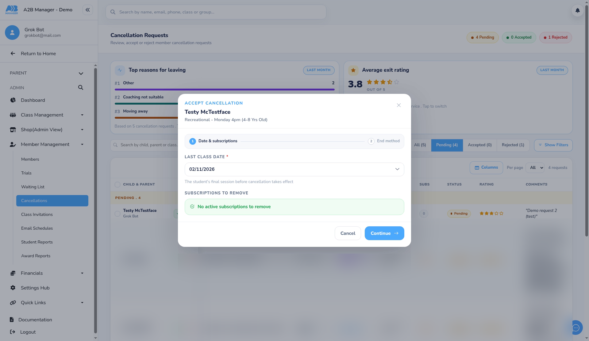 Last class date and subscriptions to remove