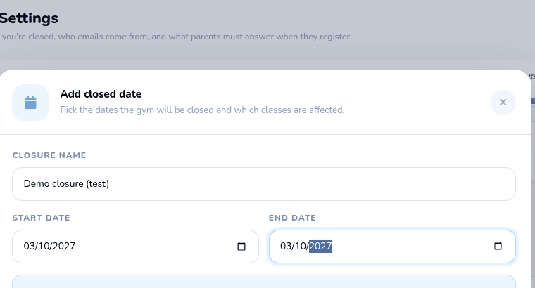 Naming the closure and choosing dates