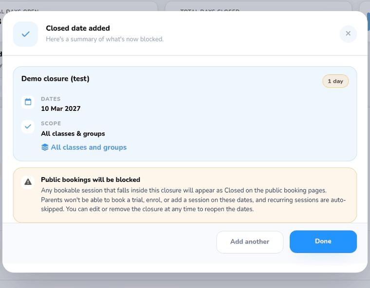The Closed date added summary
