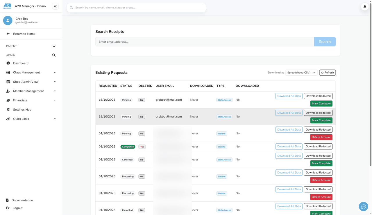 The GDPR Requests page