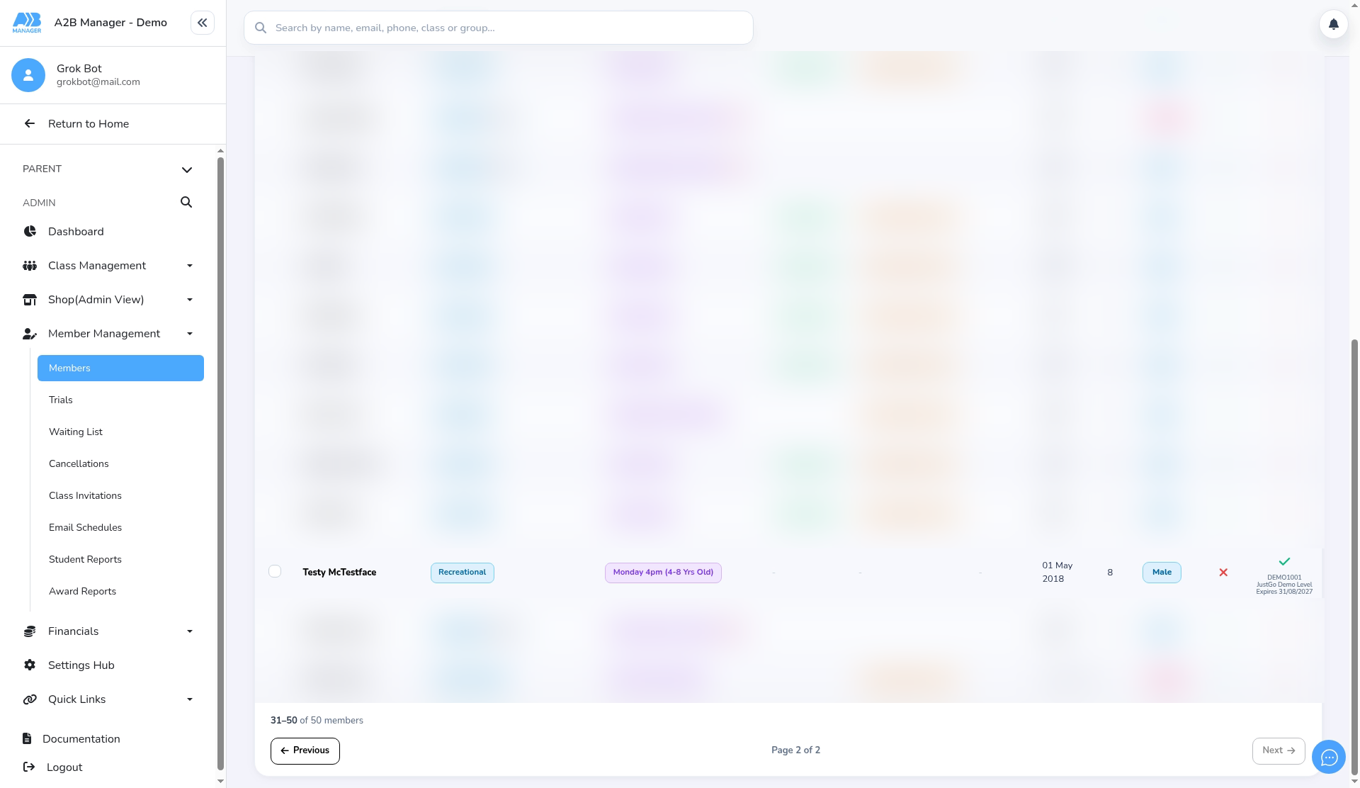 The Insurance column on the Members page