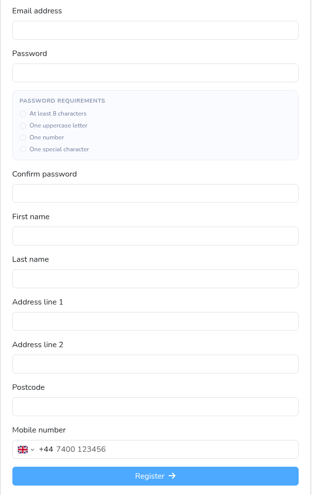 The parent sign-up form