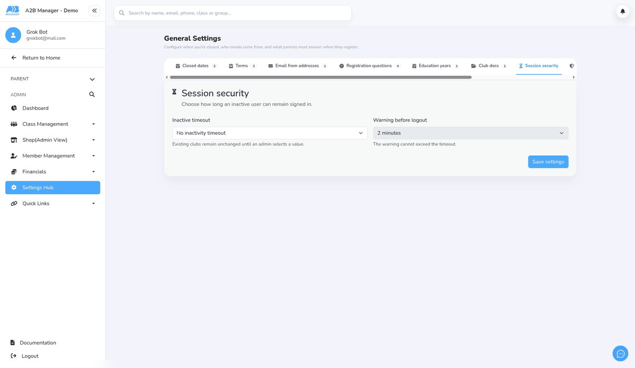 The Session security tab