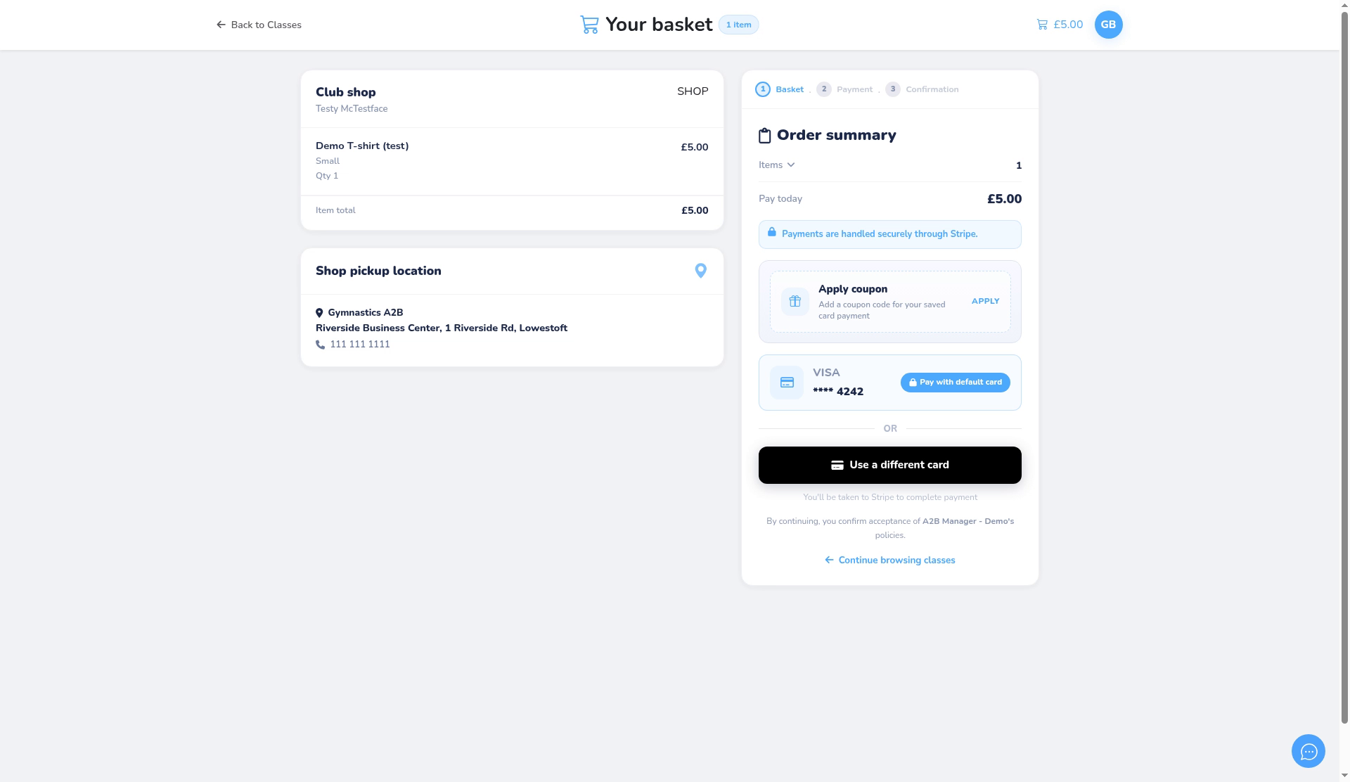 Payment options on the basket page