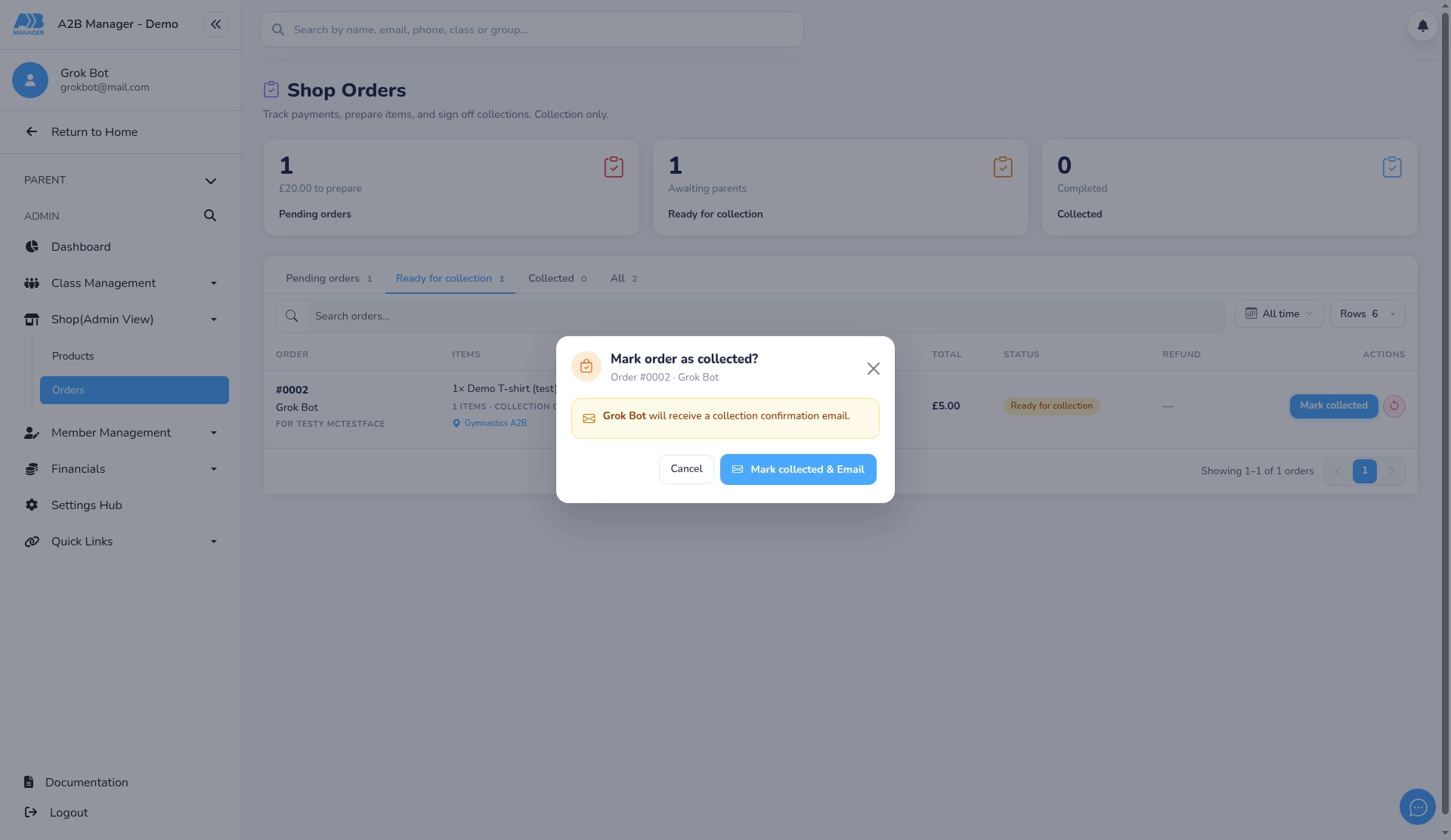 The Mark order as collected pop-up
