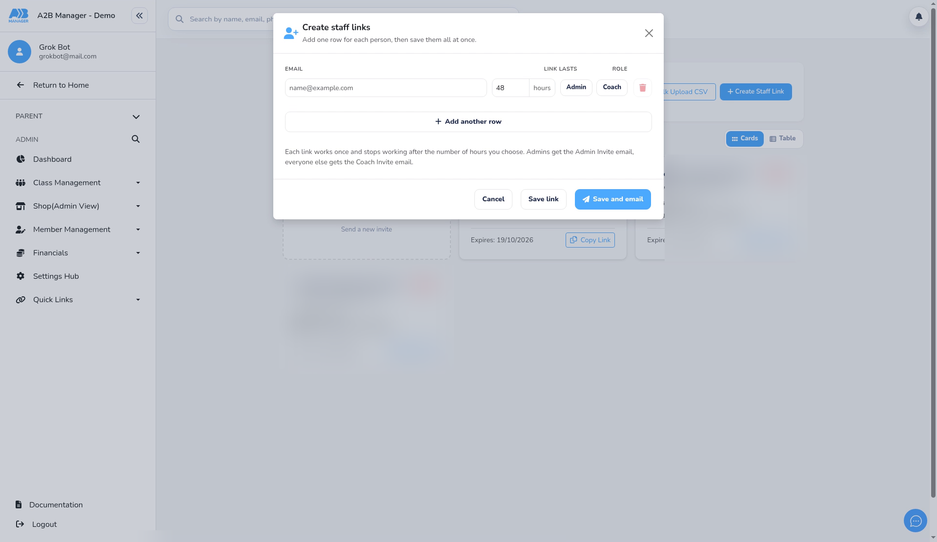 The Create staff links form