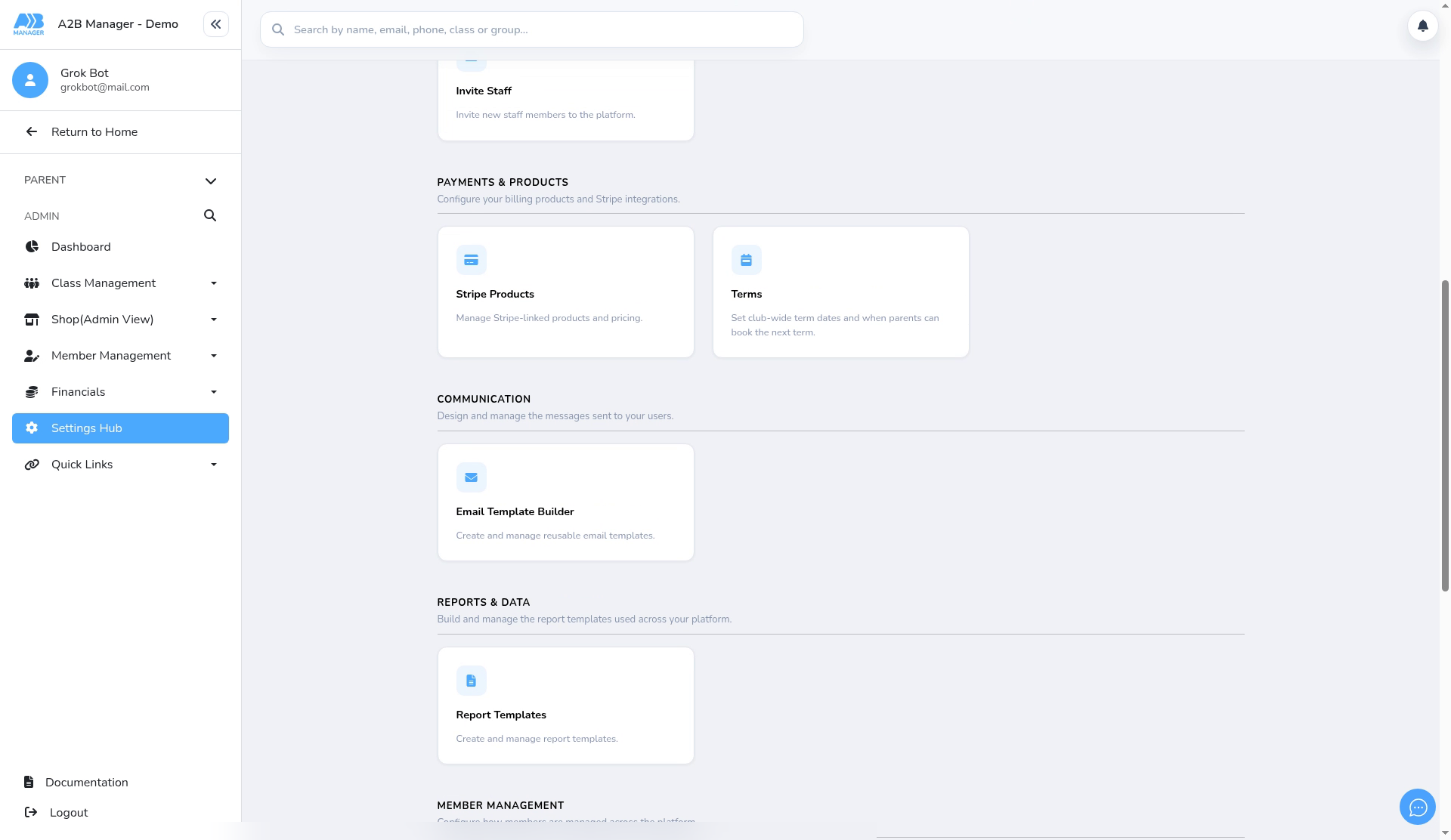 The Terms card under Payments &amp; Products in Settings Hub