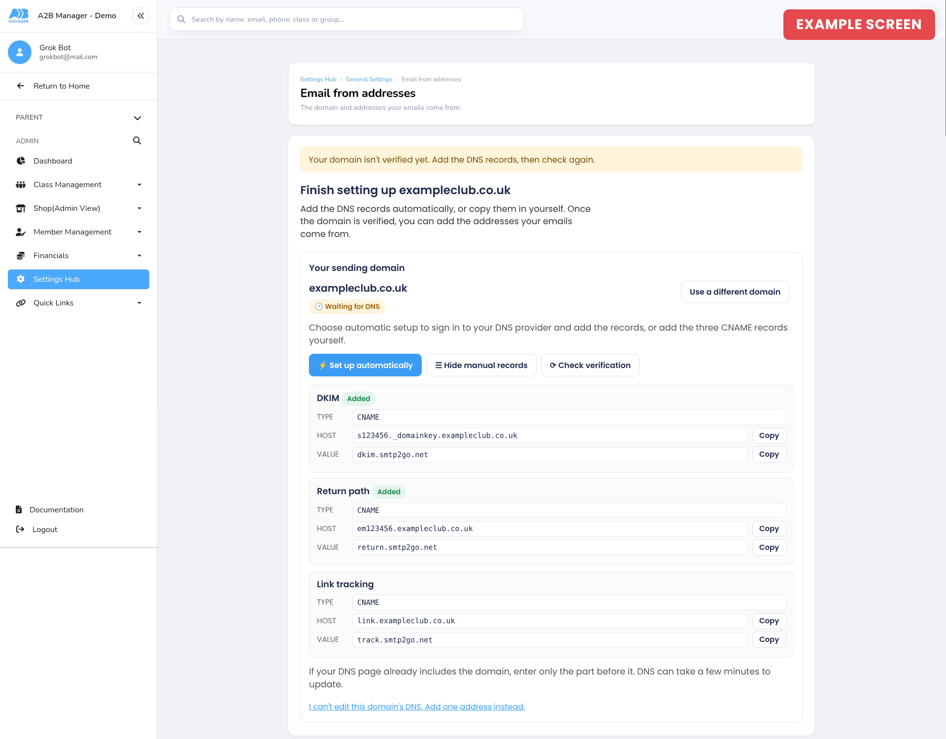 Example screen: checking verification